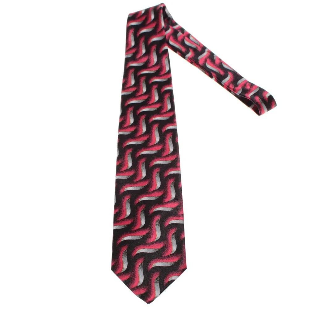 Brioni NWOT Neck Tie in Red / Black / Silver Abstract Print 100% Silk